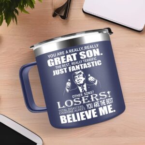 TIKMODERN Funny Son Mug Gifts for Son on Fathers Day from Mom Dad - 14oz Great Son Stainless Steel Coffee Mug - Christmas Birthday Present for Adult Son