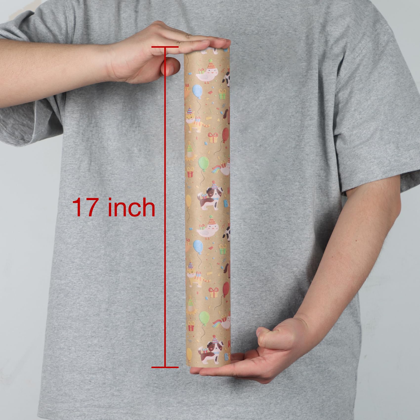 Aimyoo Farm Animal Kids Kraft Birthday Wrapping Paper Jumbo Roll, Baby Barn Animal Gift Wrap Paper 17 in x 60 ft