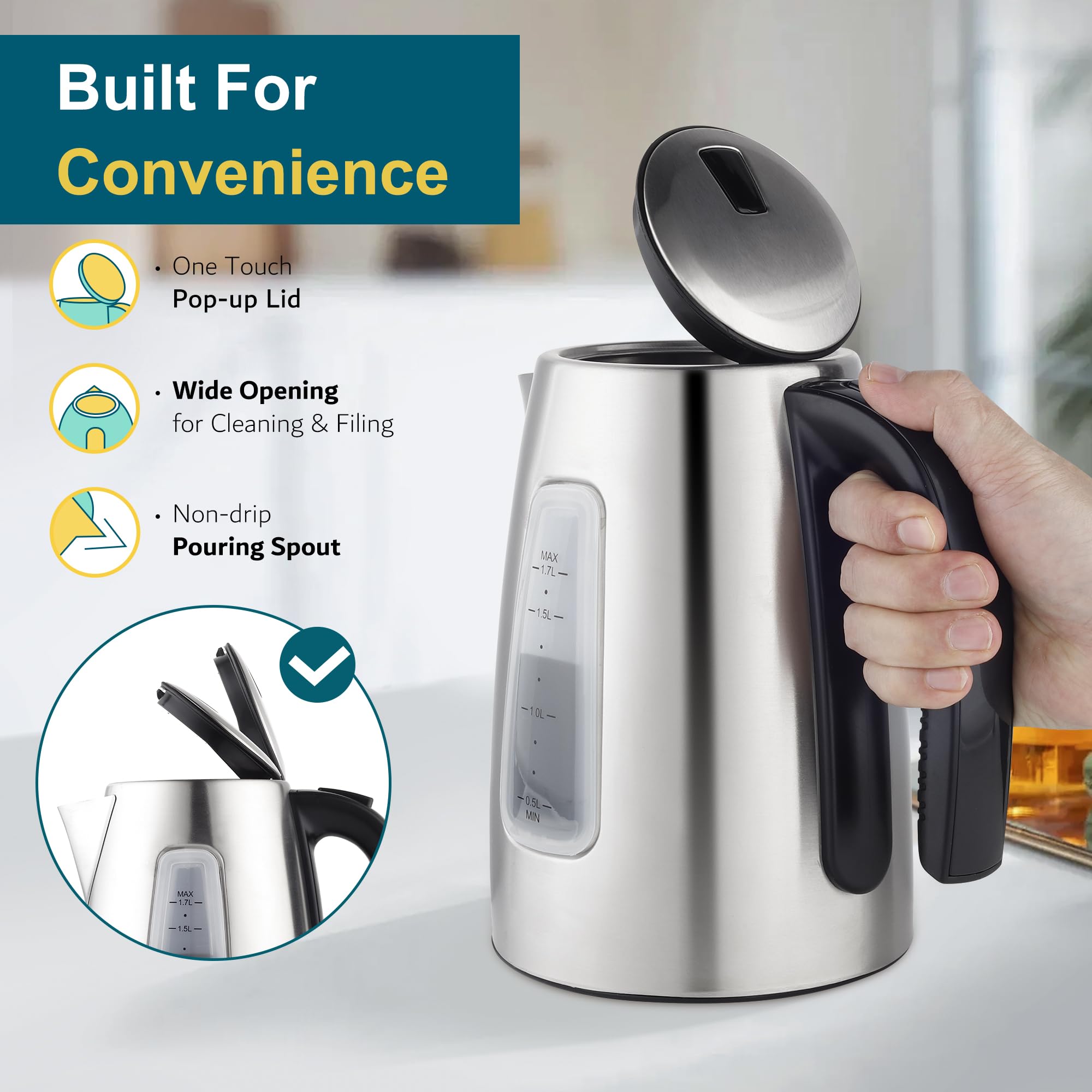 KEINVE Electric Kettle Temperature Control with 4 Presets, 1.7L Hot Water Kettle Electric, Stainless Steel Tea Pot Kettle for Boiling Water, 1H Keep Warm, Fast Boiling Water Boiler & Heater