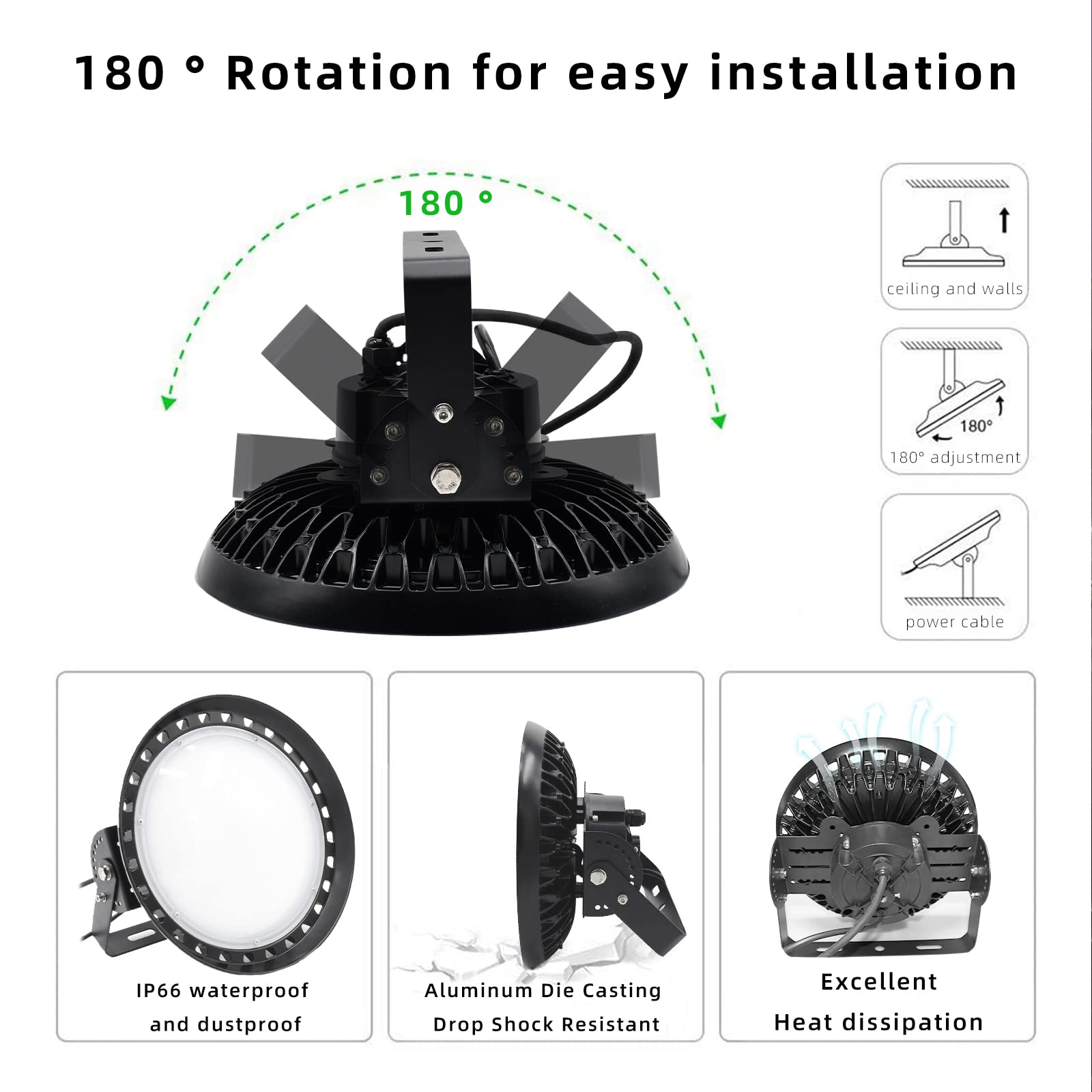 Feazac UFO LED High Bay Light (150LM/W) 5000K Daylight, IP65 Waterproof LED Warehouse Lights Commercial Shop Workshop Garage Factory Area Lighting Fixture (100, Watts)