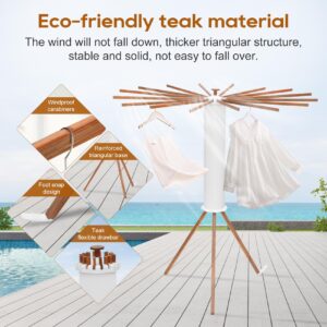 Bootuu Portable Teak Tripod Clothes Drying Rack, Foldable Space & Saving Design, Versatile Laundry Drying Rack, with 16 Waterproof Teak Wood Drying Rods, for Indoor and Outdoor Use for Halloween