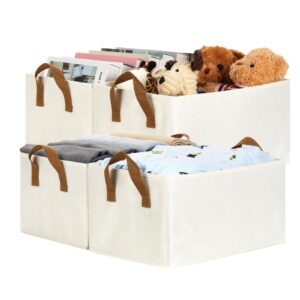 hnzige fabric storage bins for shelves 4 pack,foldable storage baskets for organizing toys,large storage box for storage closet clothes(15x9.8x7.9inch,cream)