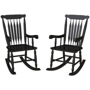 outsunny outdoor wood rocking chairs set of 2, 350 lbs. porch rockers with high back for garden, patio, balcony, black