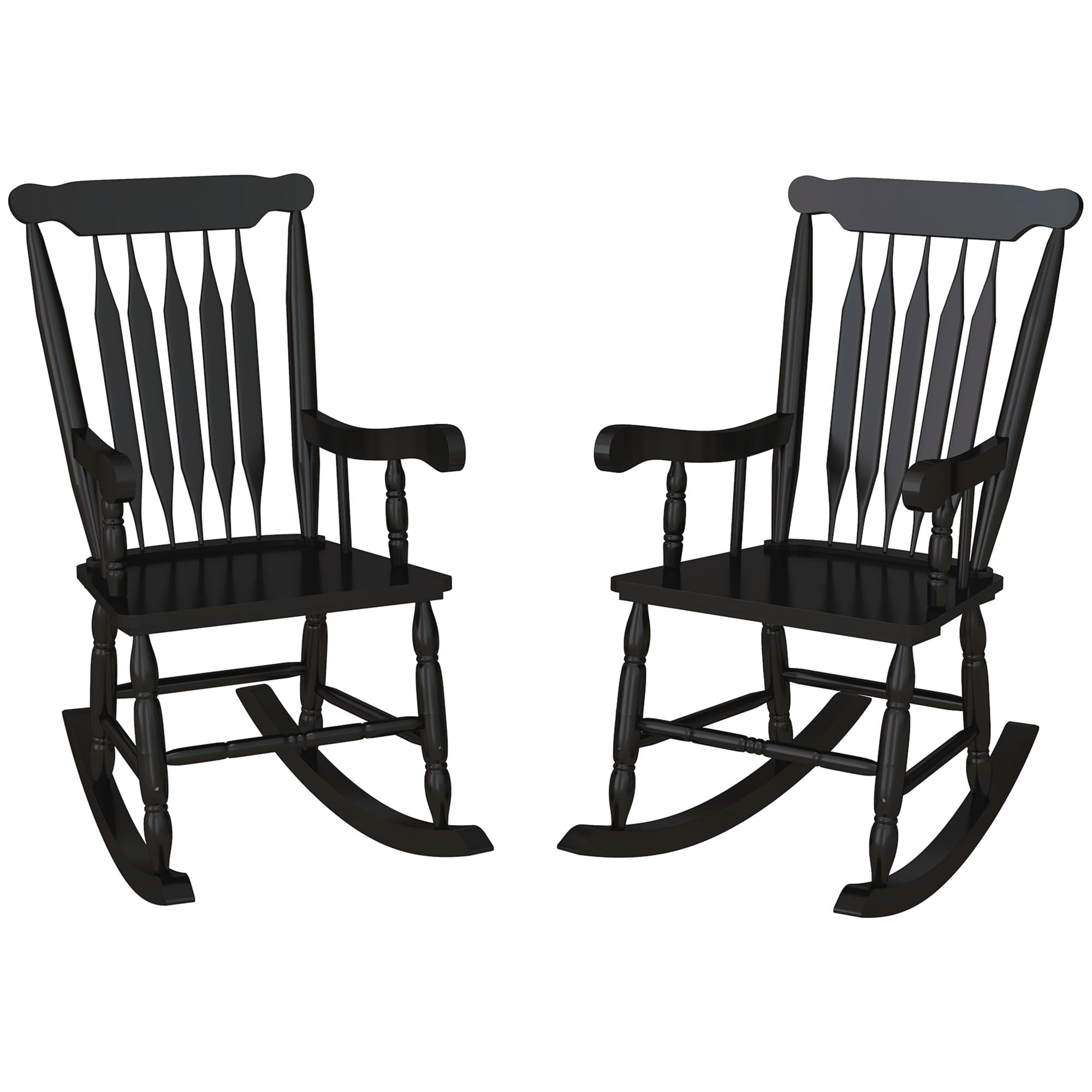 Outsunny Outdoor Wood Rocking Chairs Set of 2, 350 lbs. Porch Rockers with High Back for Garden, Patio, Balcony, Black