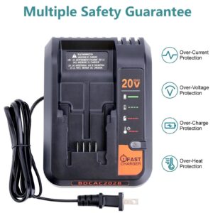 2 Amp Fast Charger Replacement for Black & Decker 20V MAX Lithium Battery Charger BDCAC202B,Compatible with Black and Decker 12V 20V Lithium Battery LBXR20 LBXR2020 LBX12 LBXR4020