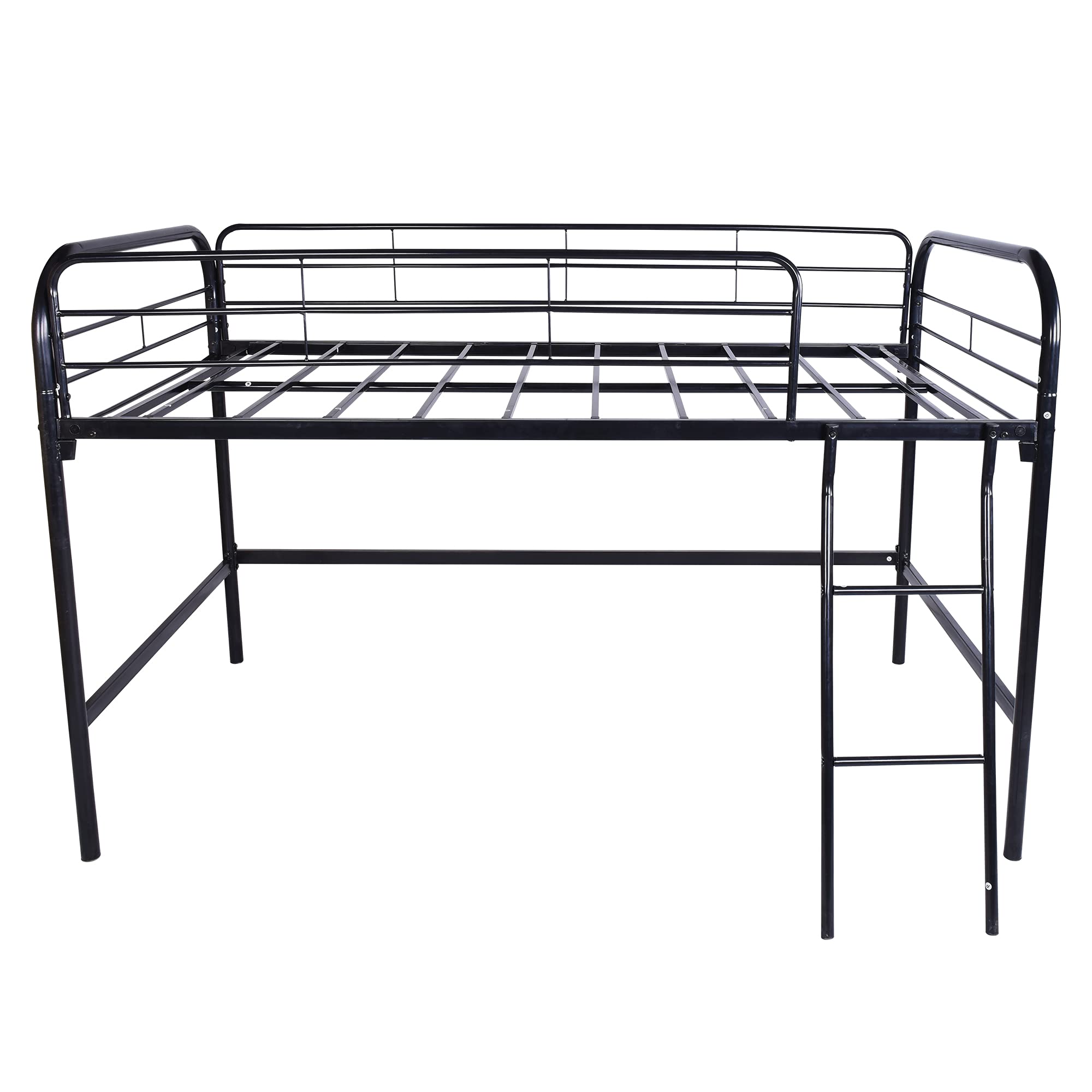 Okak Twin Size Metal Bunk Bed with Ladder and Safety Guardrail Industrial Bunkbeds Loft Bunk Bed for Bedroom for Boys Girls Adult,Noise Free,No Spring Box Needed,Black