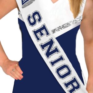 Cheer Captain Gifts - Navy Blue with Silver Sparkle Outline Cheer Captain Senior White Premium Grade Satin Sash - High School Cheerleader Supplies - White Sash (Cheer Capt) NVY w/SLV