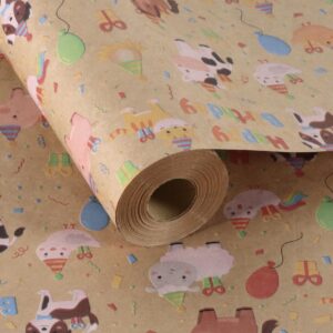 aimyoo farm animal kids kraft birthday wrapping paper jumbo roll, baby barn animal gift wrap paper 17 in x 60 ft