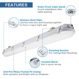 4FT LED Vapor Tight Light, 40W 4800 Lumens Vapor Proof Light Fixture(100W Eq.) 5000K Outdoor Shop Light 0-10V Dimmable 100-277VAC, IP65 LED Light for Cold Storage Workshop Car Parking Warehouse-4PACK