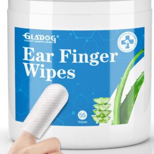 GLADOG Dog Ear Cleaner Finger Wipes, Ear Finger Wipes for Dogs Cats, Gently Removes Dirt & Odor, Dissolves Wax Build-Up, Easy to Use, Ear Cleaning Finger Wipes for Dogs, Natural Ingredients - 55 Count