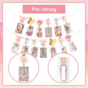 My Fairy First Birthday Decorations - Fairy 1st Birthday Glitter Banner and Monthly Photo Banner, Fairy One Year Old Birthday Decorations for Girl, Floral Fairy 1st Birthday Party Supplies