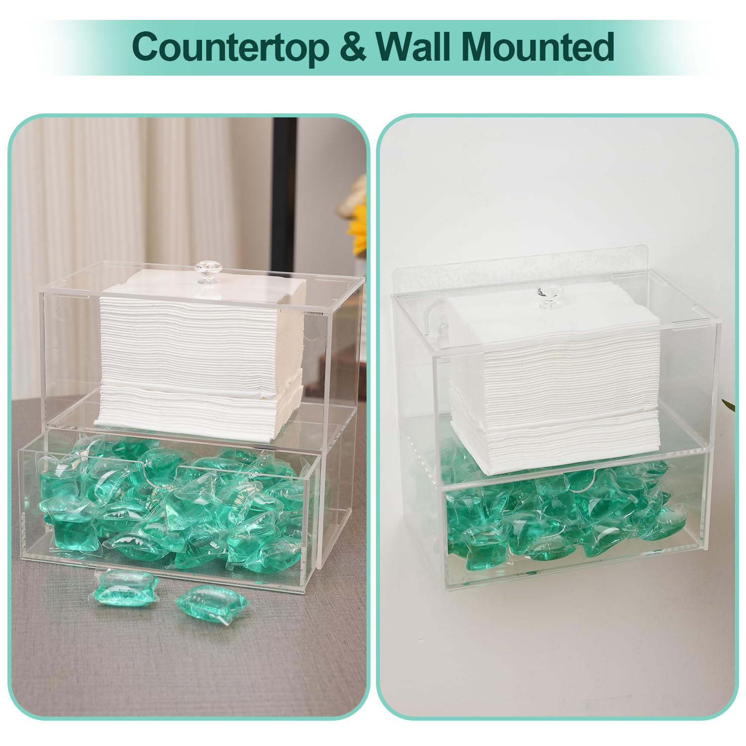 popbricks Acrylic Dryer Sheet Holder Box, Laundry Pod Container Dispenser, Laundry Room Organization and Storage