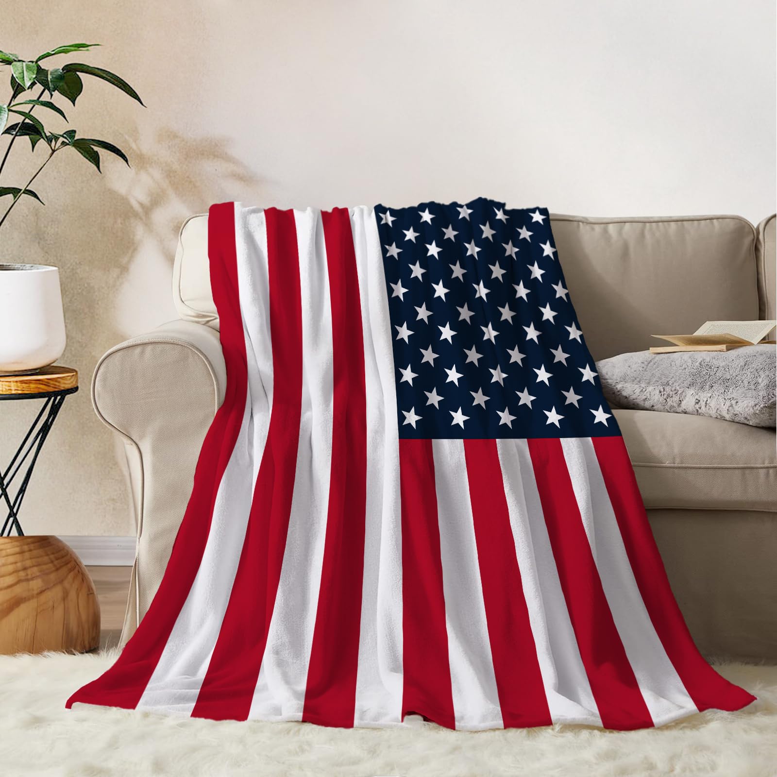 YeeJu American Flag Throw Blanket Kids Small Patriotic 4th of July Memorial Day Fourth of July Blanket Girl Boy Baby Couch Soft Blankets Red White Blue Stars Stripes Veteran Blanket 40x50