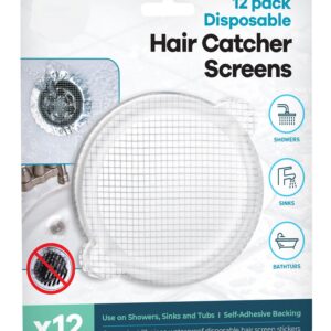 12 Pack Disposable Drain Hair Catcher Screens - Hair Catcher Shower Drain Screens Prevent Clogs in Bathroom Shower Stalls, Bathtub Drains, Kitchen Sinks. Hair Drain Catcher. Hair Traps Ea 3.62"x3.62"