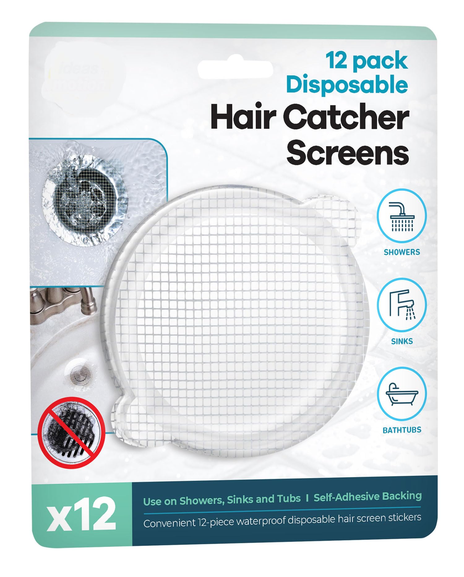 12 Pack Disposable Drain Hair Catcher Screens - Hair Catcher Shower Drain Screens Prevent Clogs in Bathroom Shower Stalls, Bathtub Drains, Kitchen Sinks. Hair Drain Catcher. Hair Traps Ea 3.62"x3.62"