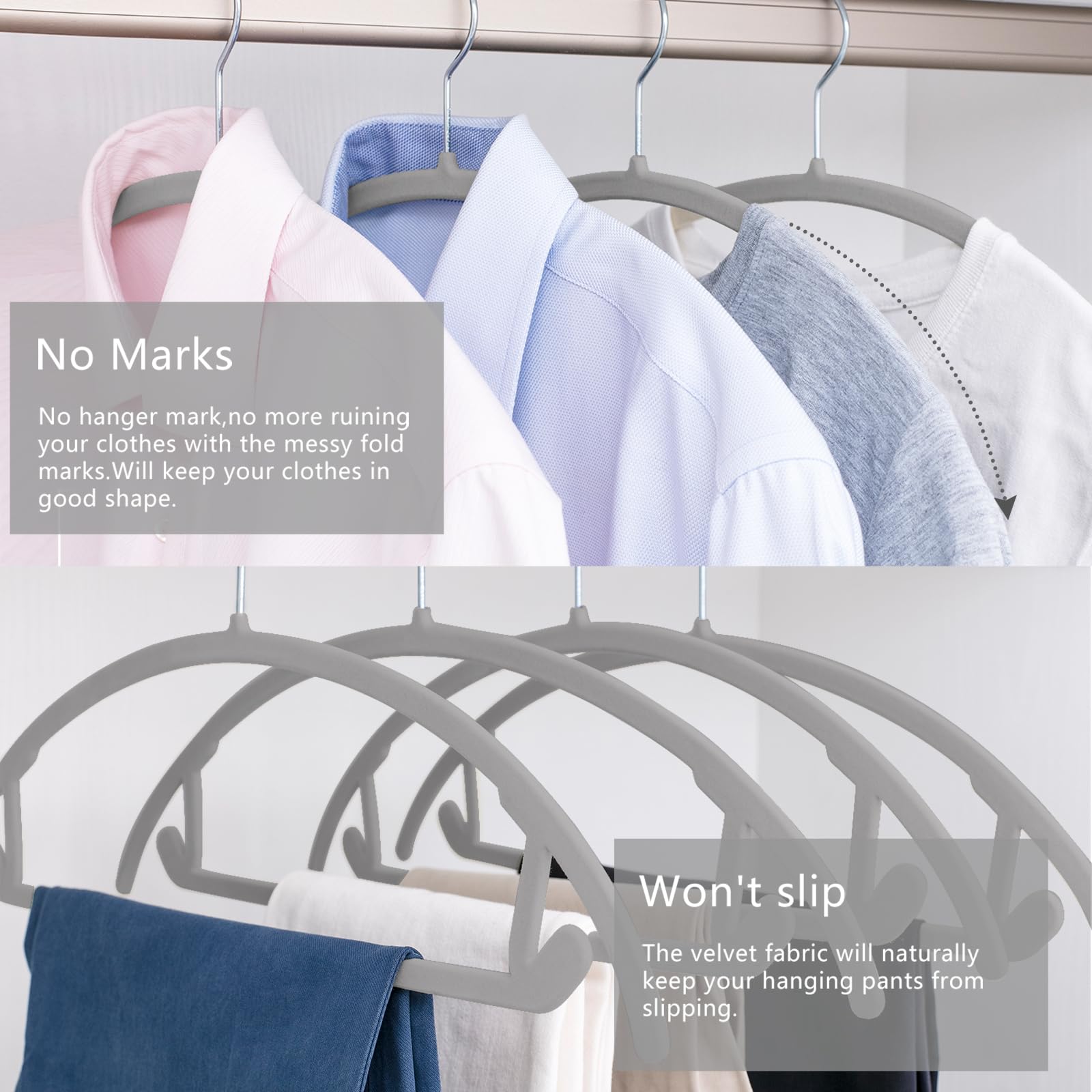 MIZGI Premium Velvet Hangers (Pack of 60) Heavyduty- Non Slip No Shoulder Bump Suit Hangers- Chrome Hooks,Space Saving Clothes Hangers,Rounded Hangers for Coat,Sweater,Jackets,Pants