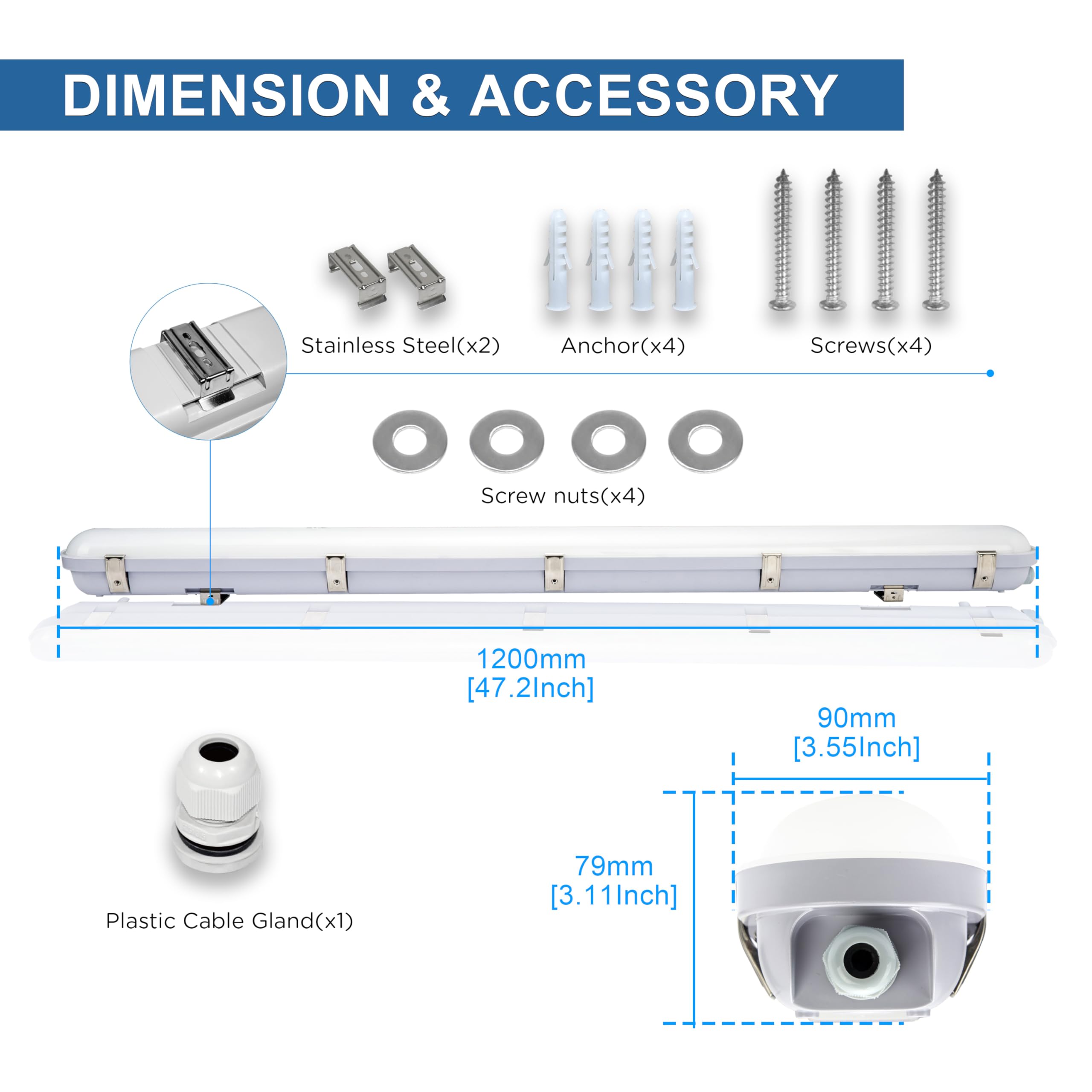 4FT LED Vapor Tight Light, 40W 4800 Lumens Vapor Proof Light Fixture(100W Eq.) 5000K Outdoor Shop Light 0-10V Dimmable 100-277VAC, IP65 LED Light for Cold Storage Workshop Car Parking Warehouse-4PACK