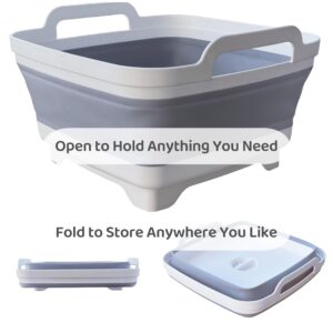 GIMWA Collapsible Wash Basin for Baby Bottles with Drain Plug, 2.4 Gallons Space-Saving Camping Sink for RV, Collapsible Dish Tub (Gray)