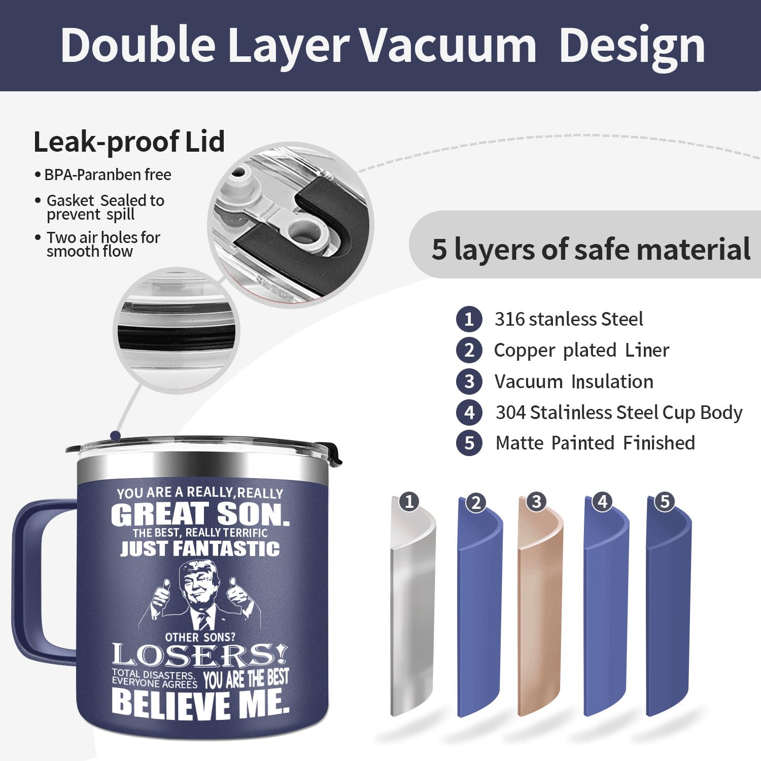 TIKMODERN Funny Son Mug Gifts for Son on Fathers Day from Mom Dad - 14oz Great Son Stainless Steel Coffee Mug - Christmas Birthday Present for Adult Son