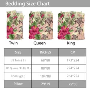 Gearider Pink Tropical Hibiscus Floral Printed Duvet Cover, Mandala Turtle Soft Bedding Set, 3 Pieces, Zipper Closure & 2 Pillow Shams - Size King