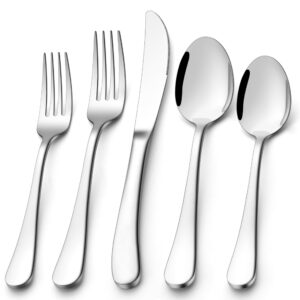 e-far heavy duty silverware set for 8, 40-piece stainless steel flatware cutlery set, thick metal eating utensils including forks and spoons knife, heavy weight & mirror finish, dishwasher safe