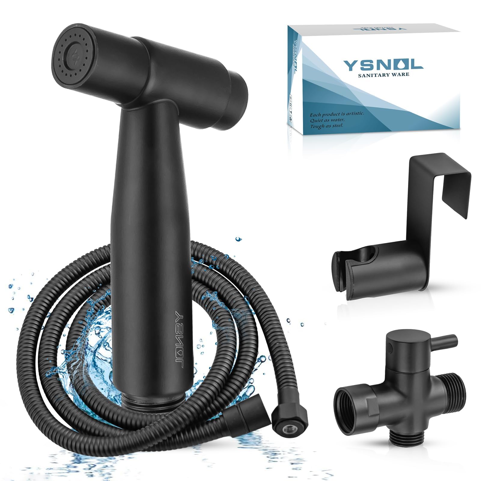 YSNOL Handheld Bidet Sprayer for Toilet, Premium Stainless Steel Bathroom Bidet Sprayer Set with One-Click Start & Powerful Pressure, Baby Cloth Diaper Sprayer with Complete Accessories - Matte Black