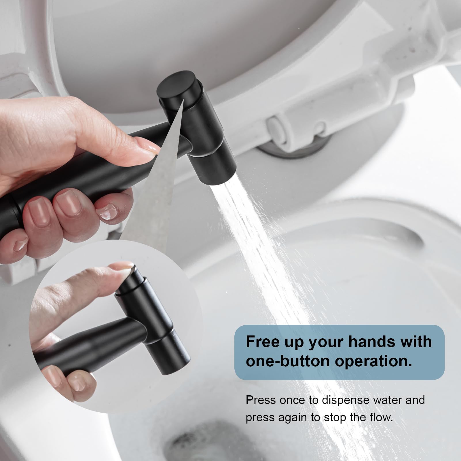 YSNOL Handheld Bidet Sprayer for Toilet, Premium Stainless Steel Bathroom Bidet Sprayer Set with One-Click Start & Powerful Pressure, Baby Cloth Diaper Sprayer with Complete Accessories - Matte Black