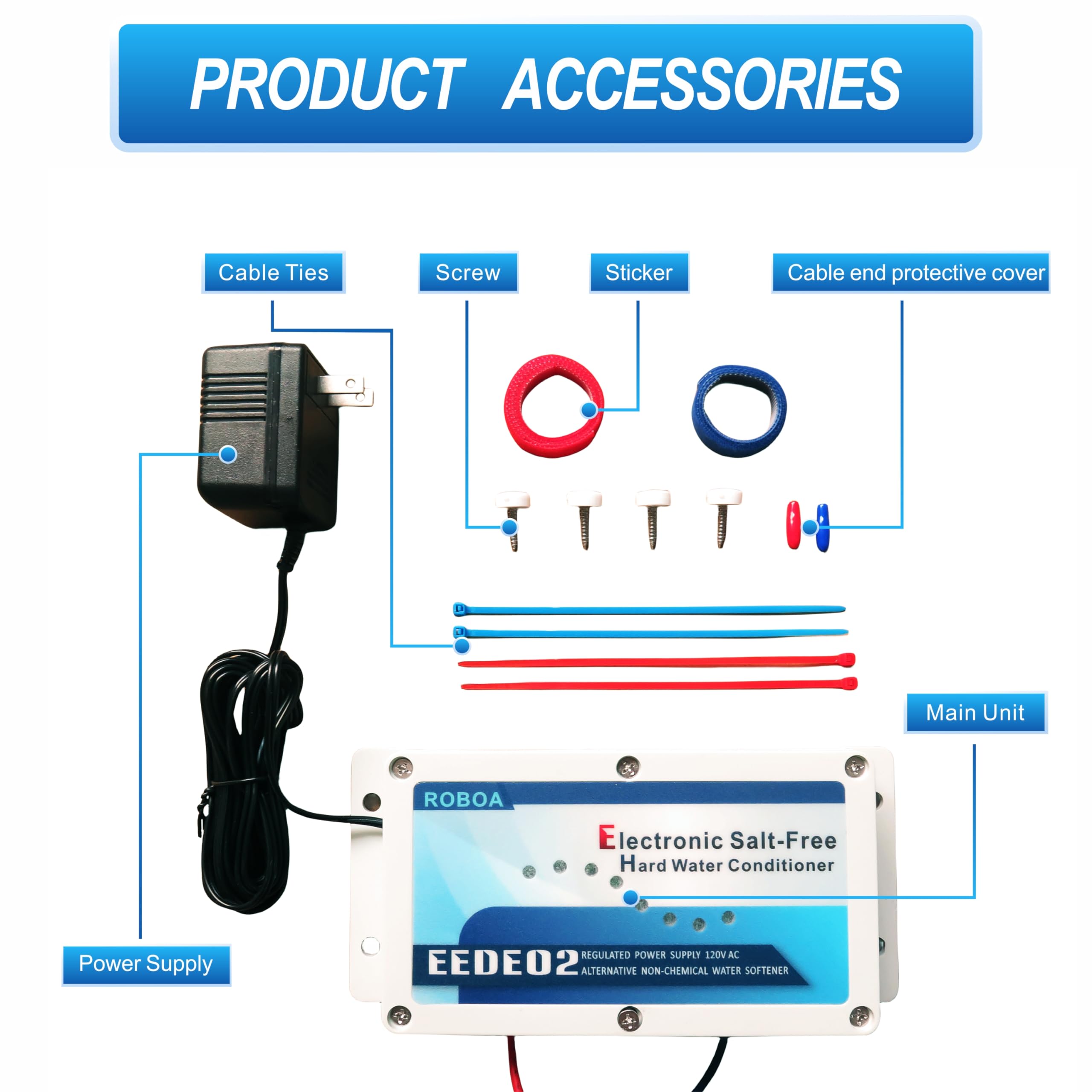 ROBOA Electronic Water Descaler，Alternative Chemical and Salt Free Water Softener Systems Whole House，Prevent Rust and Scale Build-up，Electromagnetic Water Conditioner，Easy Installation