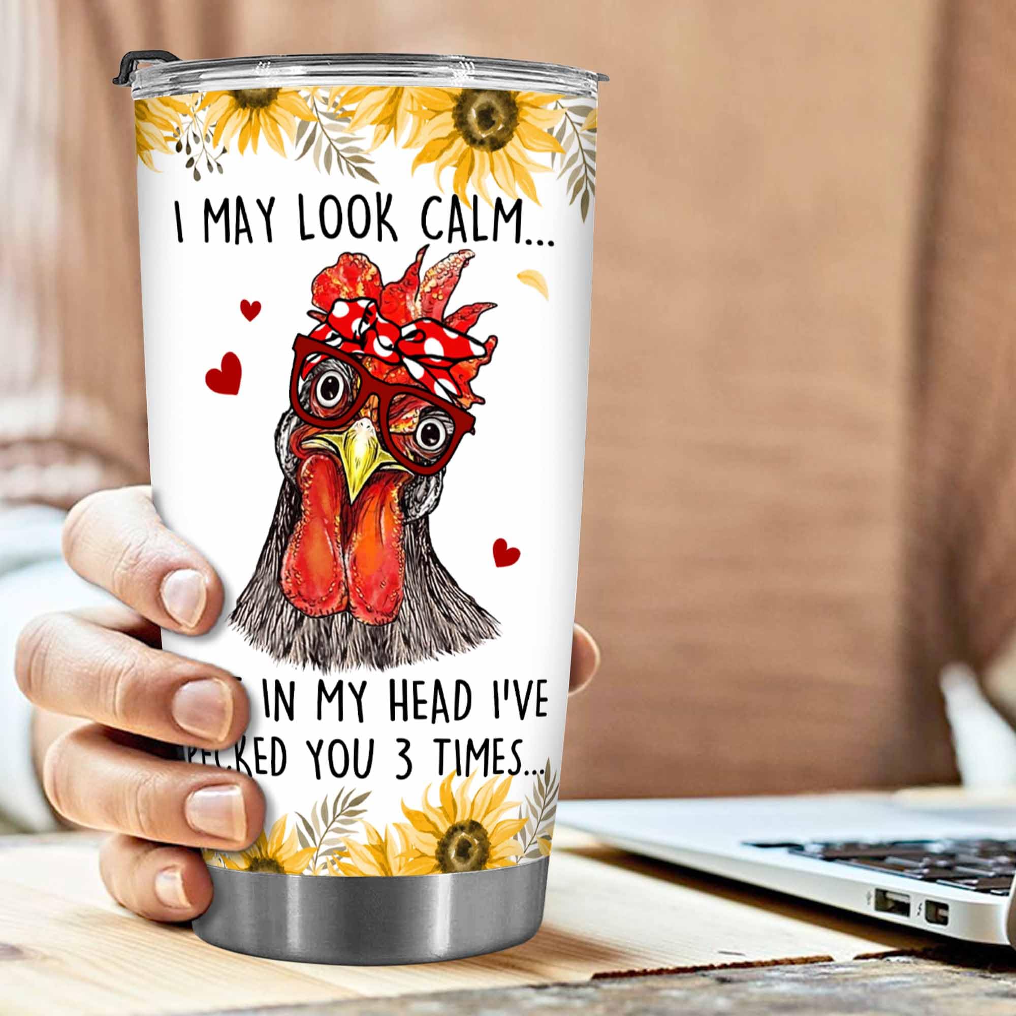 BECHUSKY Chicken Tumbler - Chicken Gifts - Chicken Themed Gifts - Funny Chicken Lover Gifts for Mom Dad, Chicken Gifts for Chicken Men Women, I May Look Calm Chicken Stainless Steel Tumbler