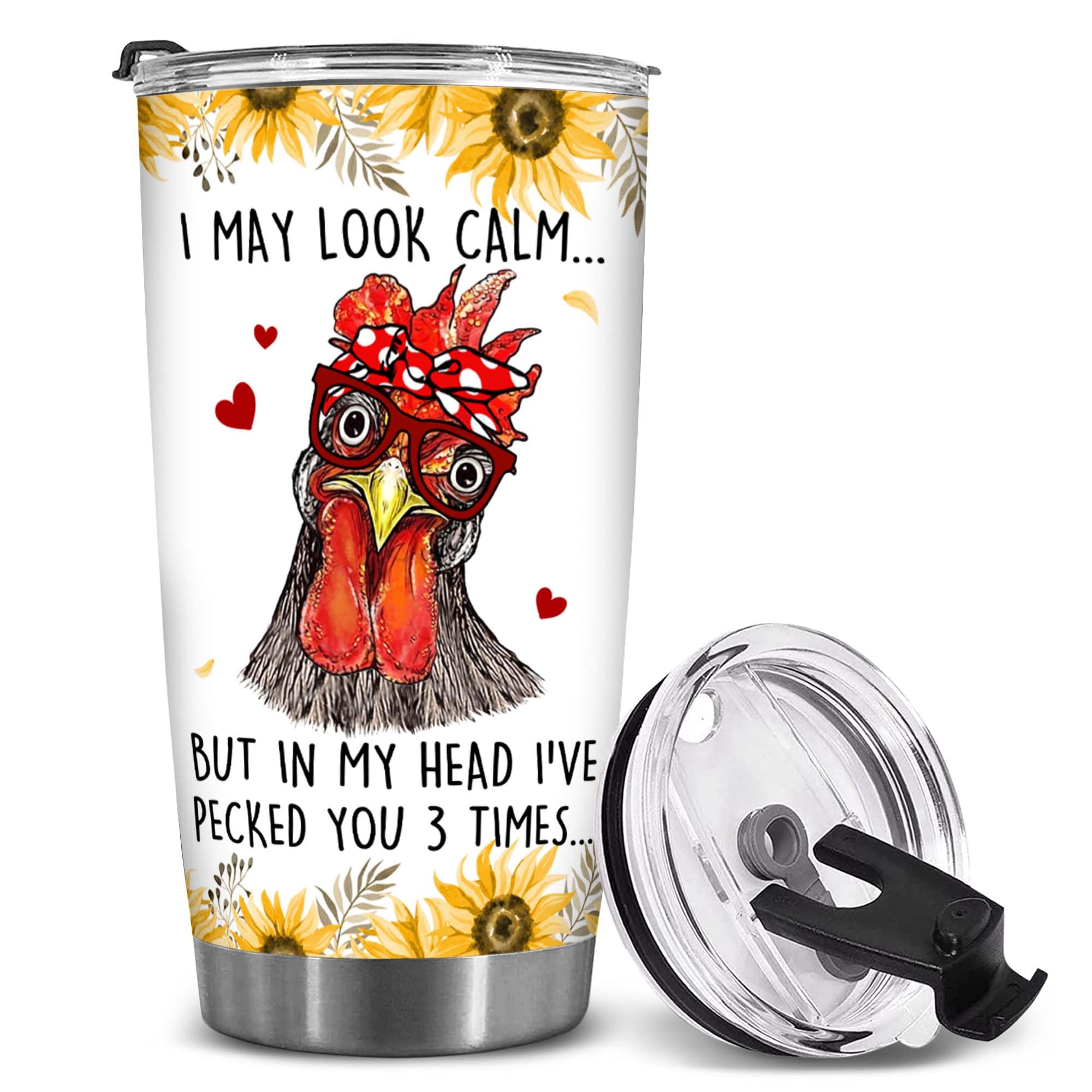 BECHUSKY Chicken Tumbler - Chicken Gifts - Chicken Themed Gifts - Funny Chicken Lover Gifts for Mom Dad, Chicken Gifts for Chicken Men Women, I May Look Calm Chicken Stainless Steel Tumbler