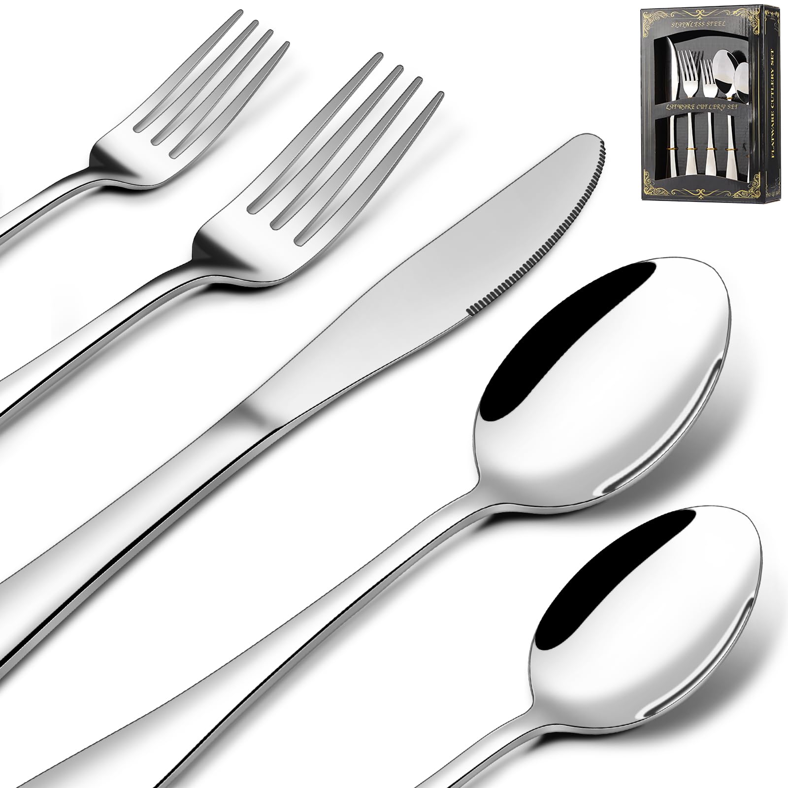 40-Piece Silverware Set Service for 8, Stainless Steel Flatware Cutlery Set, Kitchen Tableware Set, Utensil Set for Home and Restaurant, Knives Forks Spoons Set, Mirror Polished, Dishwasher Safe