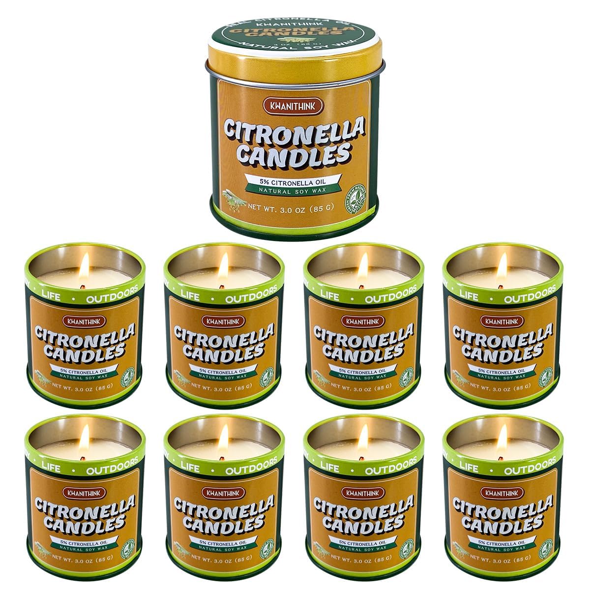 Citronella Candle 9 Pack, 3 oz Jar Candles, Indoor Outdoor Lemongrass Scented Candles, Made with Natural Citronella Oil and a Soy Wax Blend