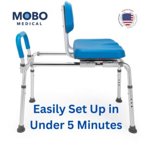 Mobo Sliding Shower Chair, Tub Transfer Bench with Swivel Seat - Adjustable Height, Locking Mechanism - Water Proof, 330 lbs Weight Capacity, Inside Shower for Elderly, Seniors, Handicap