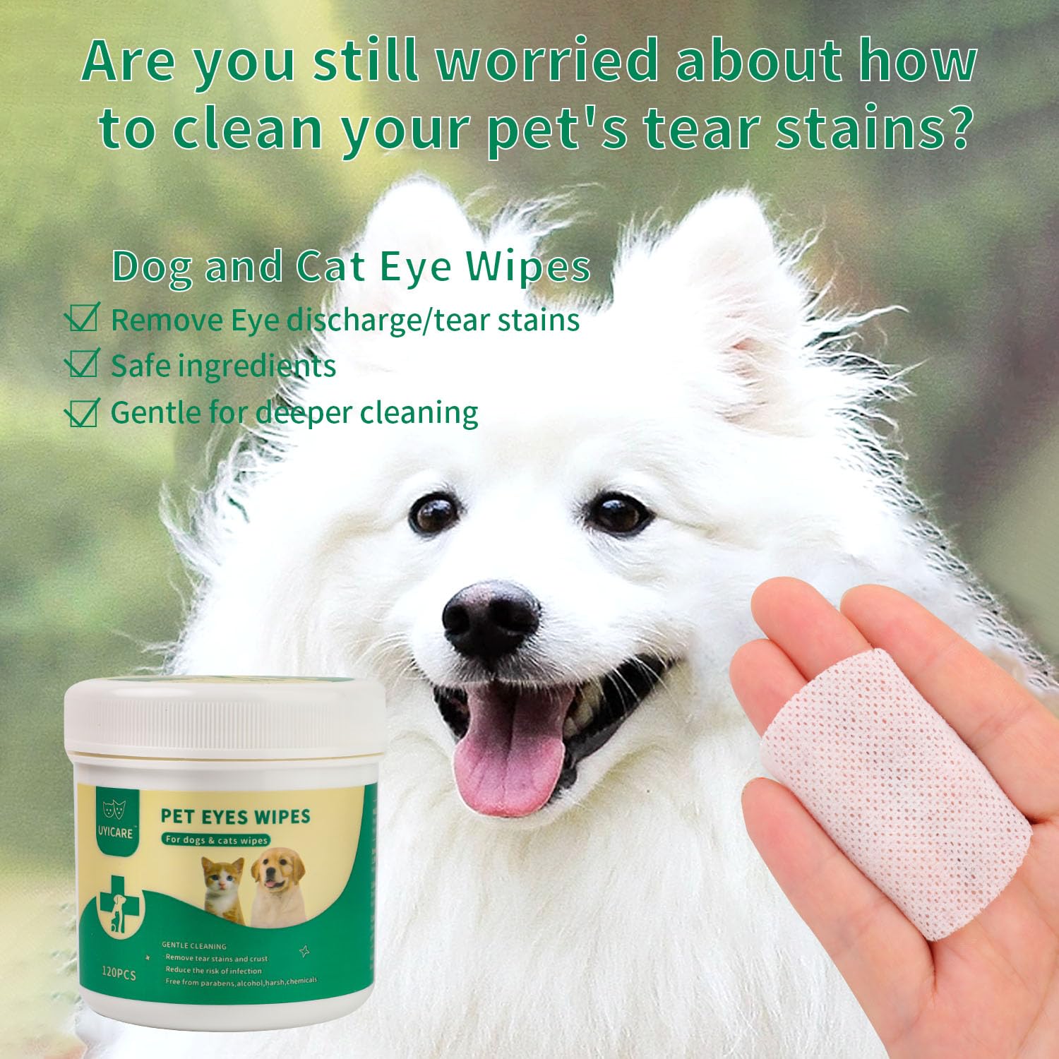 UYICARE 240 Count Pet Eye Wipes for Dog and Cat, Pet Tear Stain Remover Wipes, Eye Cleaner Pads, Unscented Gentle Pet Tear Wipe