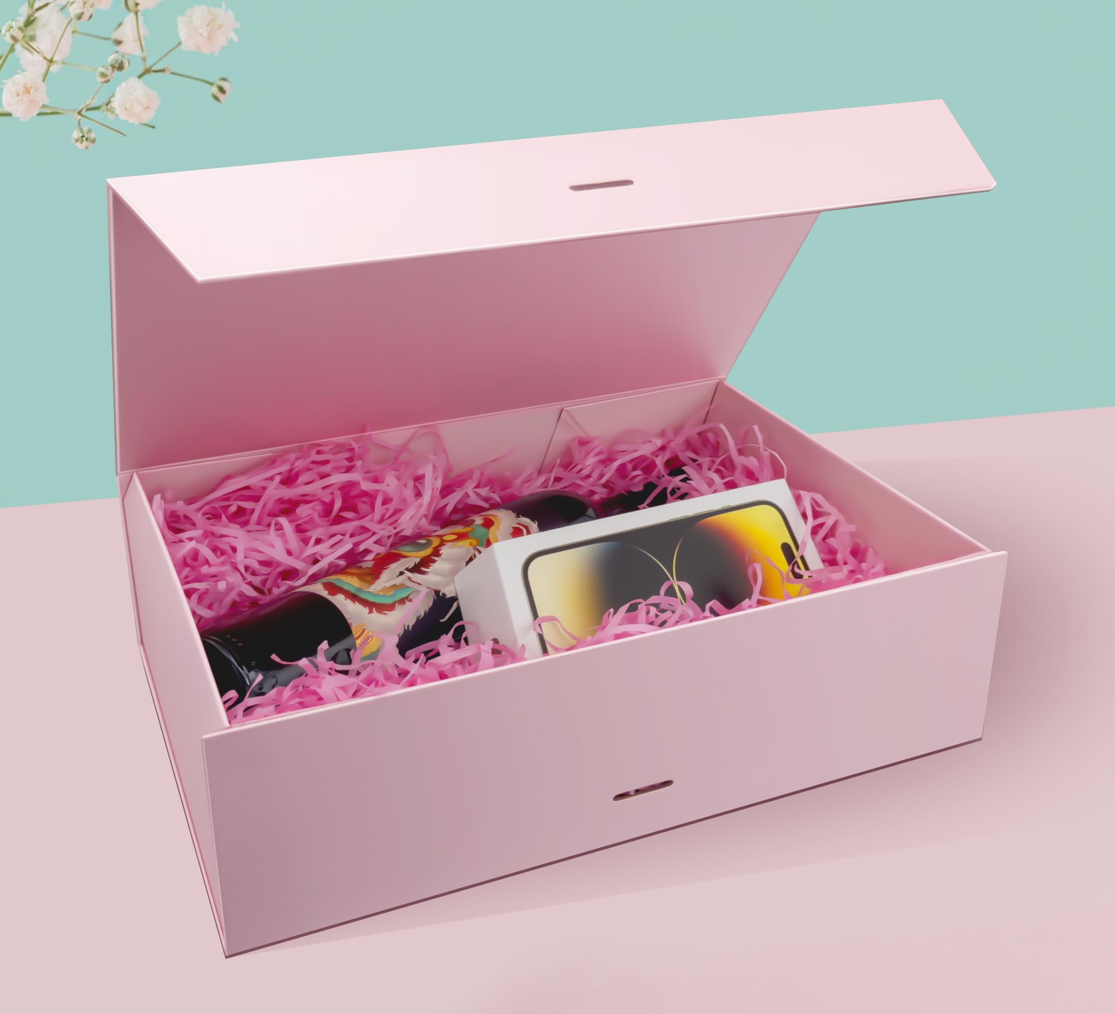 WARMGBOXCO 1 Pcs Pink Gift Box 13x9x4Inch,Gift Boxes with Lids for presents,Collapsible Boxes for Gifts,With Greeting Card,Suitable for Bridesmaid Proposal Box,Birthday Gift Box,Etc.