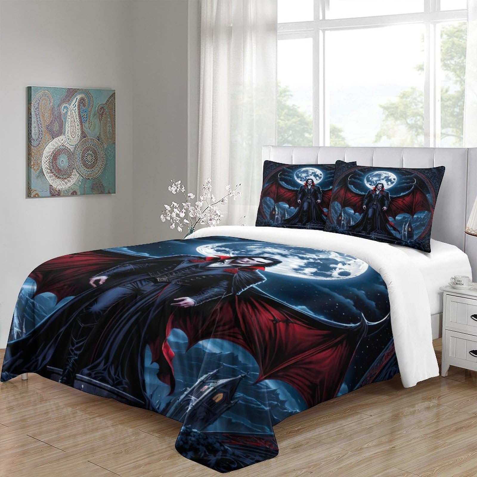 EVMILA Gothic Vampire Duvet Cover for Boys Girls Quilt Cover Comforter Covers 3D Print Scary Night with Pillow Cases with Zipper Closure Bedding Set Soft Microfiber 3 Pieces Twin（173x218cm）, Style-1