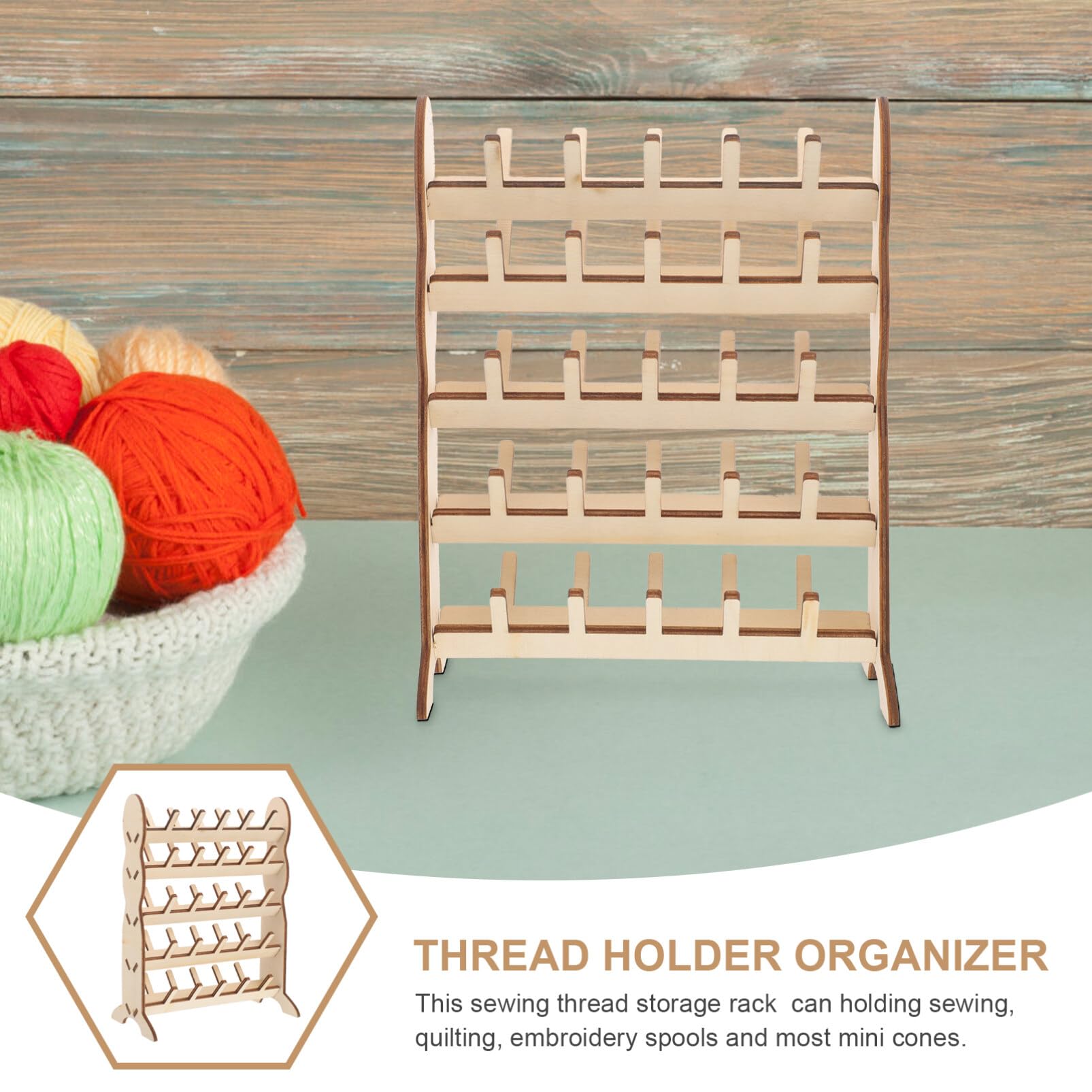 HOODANCOS Spool Sewing Thread Rack, Wall Mounted Wooden Thread Holder Organizer for Embroidery, Hair Braiding, Sewing