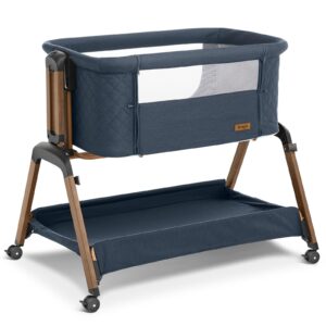 jimglo 3 in 1 baby bassinet, rocking bassinets with comfy mattress and wheels, adjustable height bassinet bedside sleeper, easy folding portable crib for newborn (navy blue)