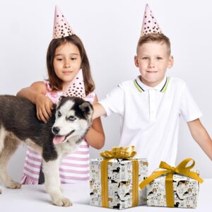 ZINTBIAL Dog Wrapping Paper for Birthday Baby Shower - Paw Print White & Black Puppys Gift Paper for Men Women Kids - 20 x 29 Inches, 6 Folded Sheets, Easy to Store…