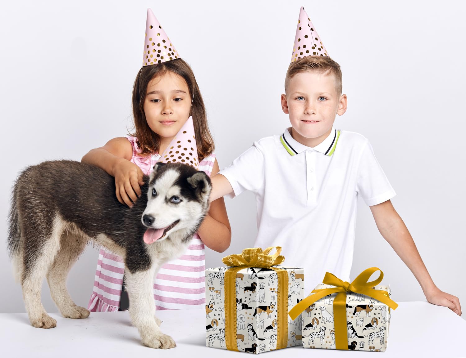 ZINTBIAL Dog Wrapping Paper for Birthday Baby Shower - Paw Print White & Black Puppys Gift Paper for Men Women Kids - 20 x 29 Inches, 6 Folded Sheets, Easy to Store…