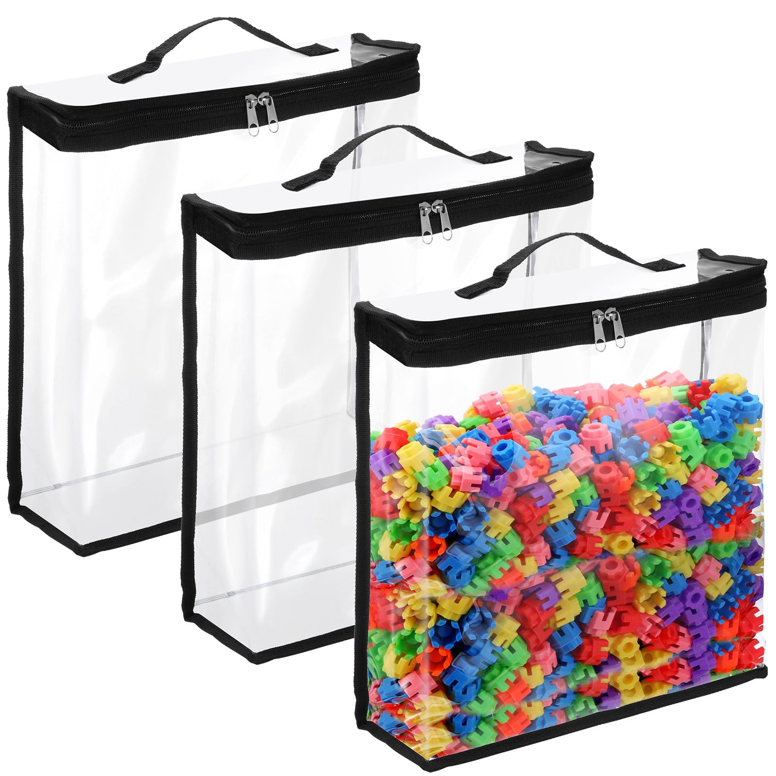 GliCraft 3 Pcs Toy Storage Bags with Zipper Clear PVC Organizing Bags with Zippered Waterproof Toy Bags for Storage Transparent Plastic Travelling Pouch for Toys Building Blocks Kids Books Puzzles