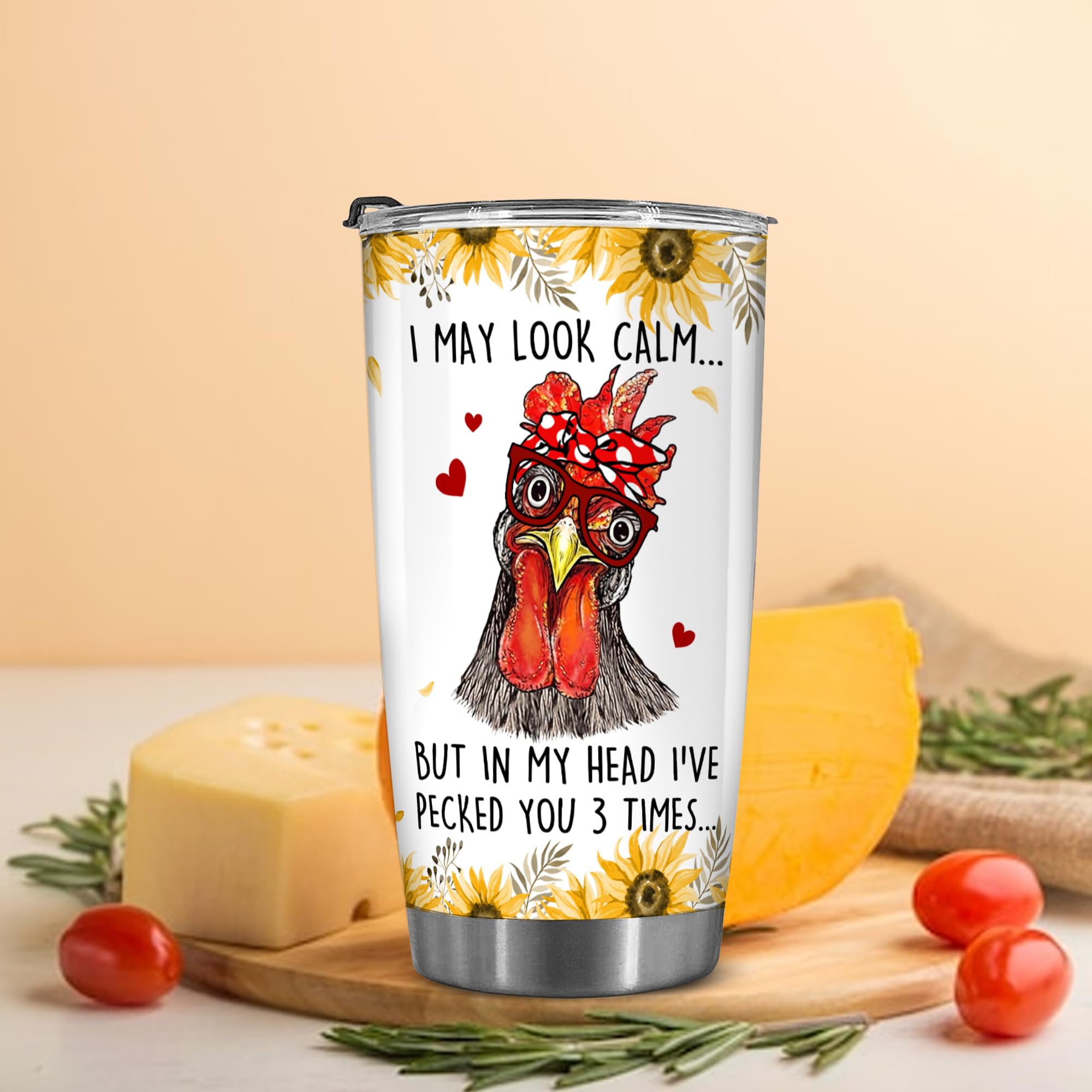 BECHUSKY Chicken Tumbler - Chicken Gifts - Chicken Themed Gifts - Funny Chicken Lover Gifts for Mom Dad, Chicken Gifts for Chicken Men Women, I May Look Calm Chicken Stainless Steel Tumbler