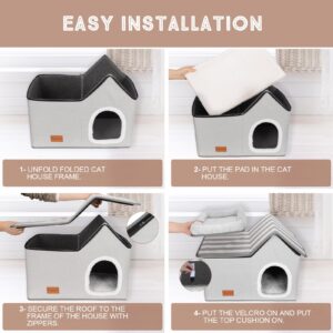 Topmart Cat House with Cat Bed,Large Cat Houses for Indoor Cats Condo,2-in-1 Cat Condo Pet Bed for Kitten and Small Cat, Grey