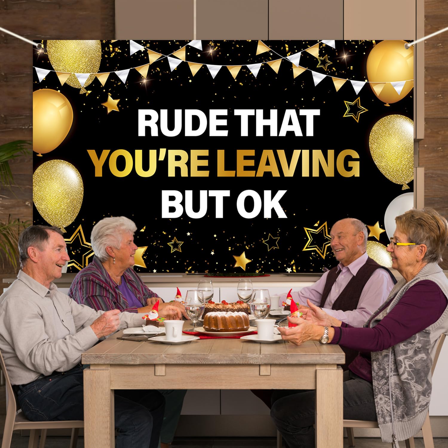 Rude That You're Leaving But OK Banner Farewell Goodbye Going Away Party Decorations Black Gold We Will Miss You Backdrop for Coworker Men Women Happy Retirement Party Supplies Favors