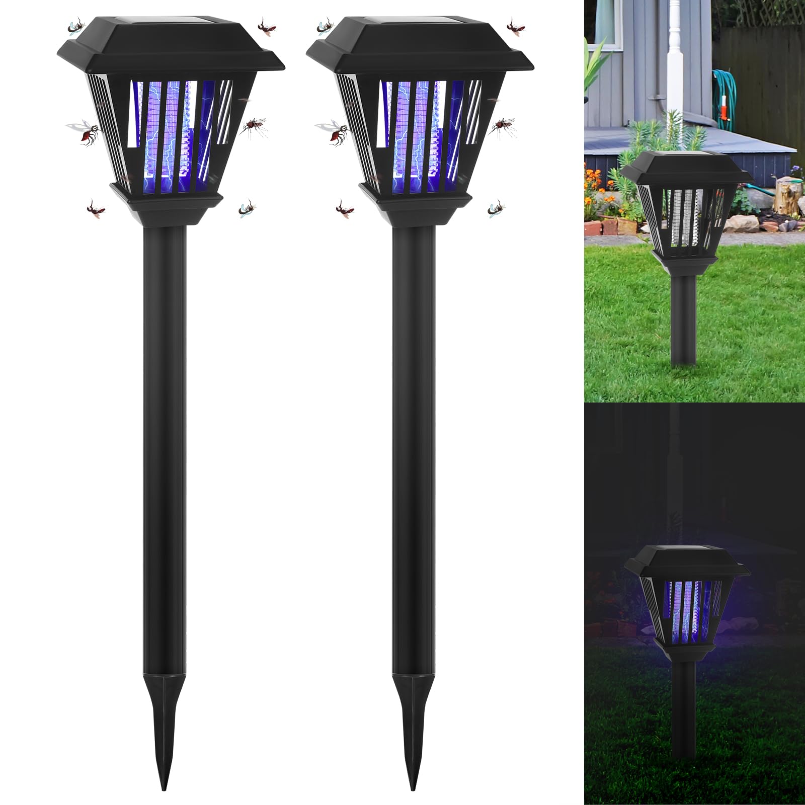 2024 New Solar Bug Zapper Outdoor,Mosquito Zapper Outdoor Mosquito Killer for Bug Gnat Fly Small Flying Insect Mosquito Repellent for Patio Yard Garden Farm,Waterproof Bug Lights for Outside,2 Pack