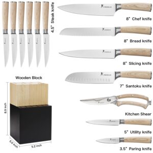 Kangdelun 14 PCS Knife Block Set, Ultra Sharp High Carbon Stainless Steel, Wood Handle