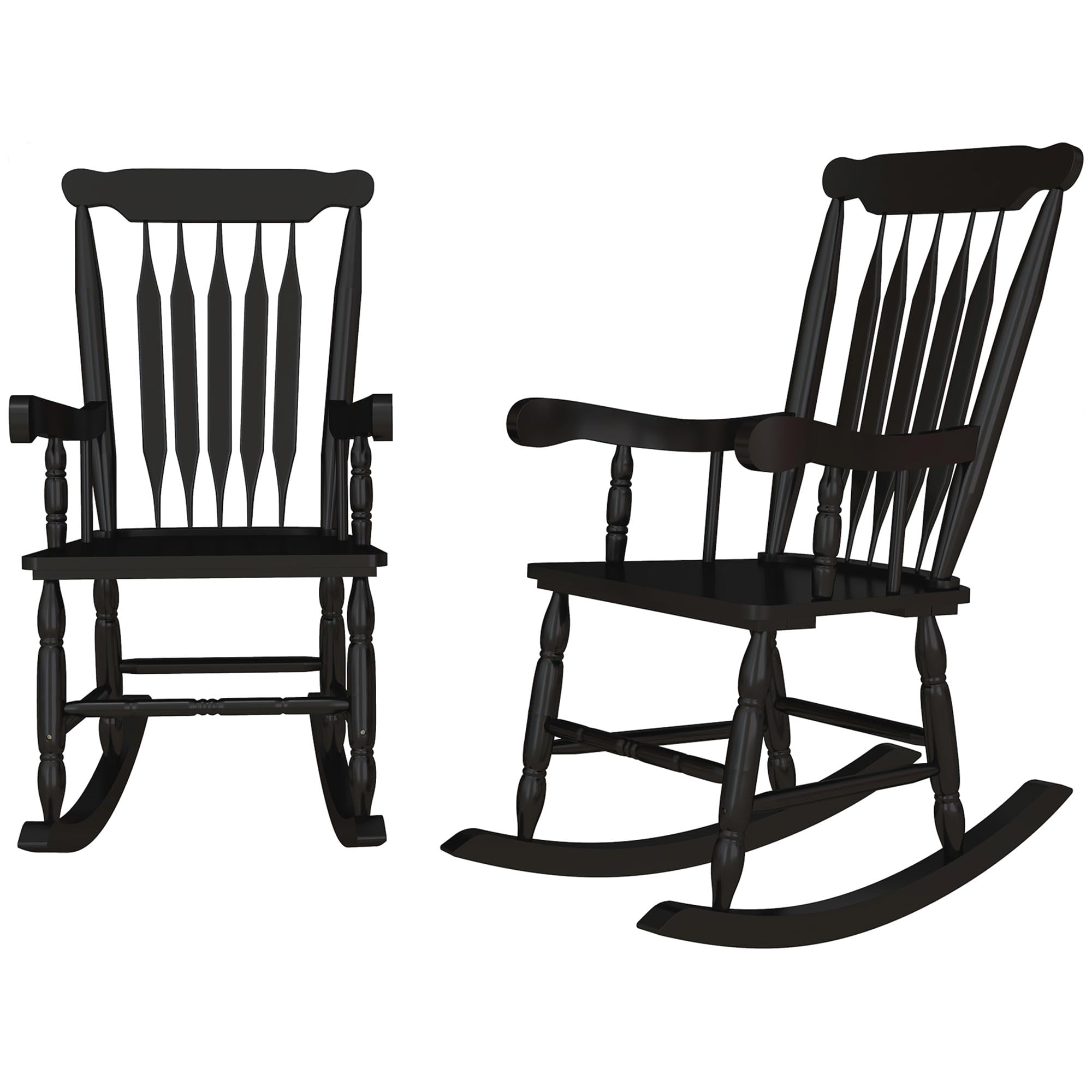 Outsunny Outdoor Wood Rocking Chairs Set of 2, 350 lbs. Porch Rockers with High Back for Garden, Patio, Balcony, Black