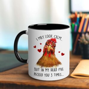 BECHUSKY Chicken Mug - Chicken Gifts - Funny Chicken Lover Gifts for Mom Dad, Chicken Gifts for Chicken Men Women, I May Look Calm Chicken Coffee Mug 11OZ