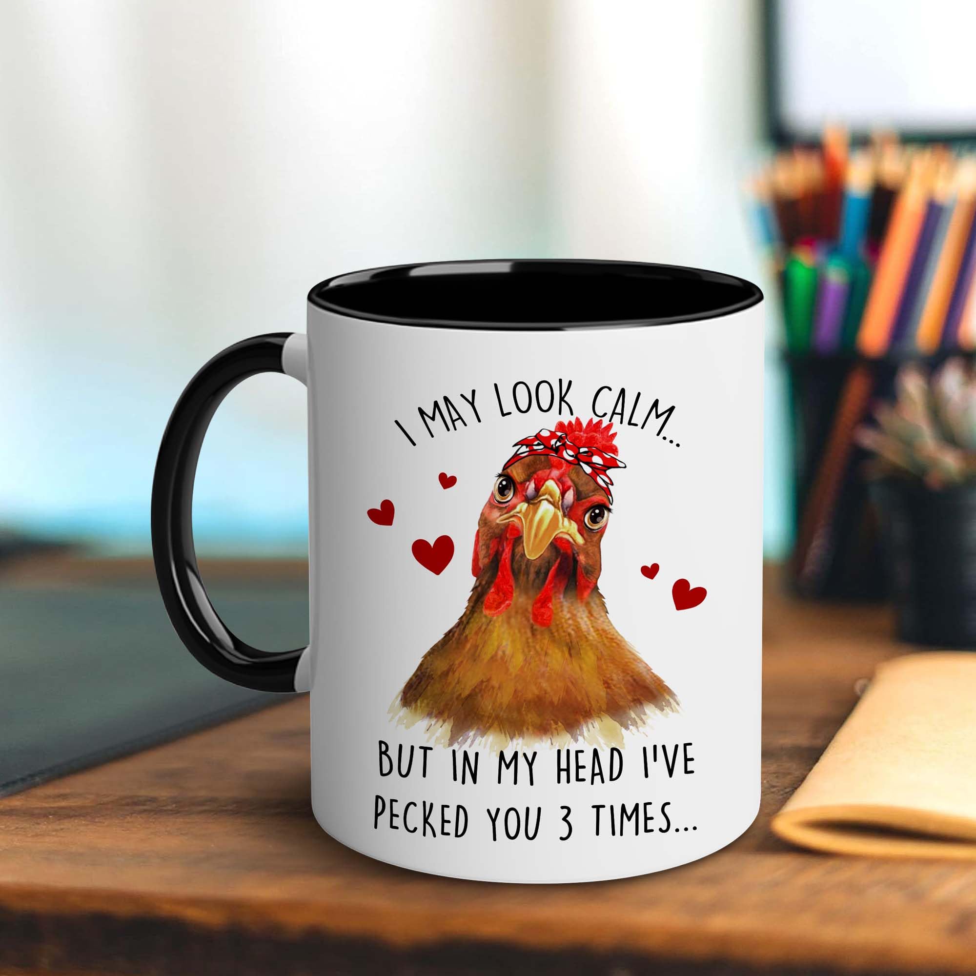 BECHUSKY Chicken Mug - Chicken Gifts - Funny Chicken Lover Gifts for Mom Dad, Chicken Gifts for Chicken Men Women, I May Look Calm Chicken Coffee Mug 11OZ