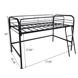 Okak Twin Size Metal Bunk Bed with Ladder and Safety Guardrail Industrial Bunkbeds Loft Bunk Bed for Bedroom for Boys Girls Adult,Noise Free,No Spring Box Needed,Black